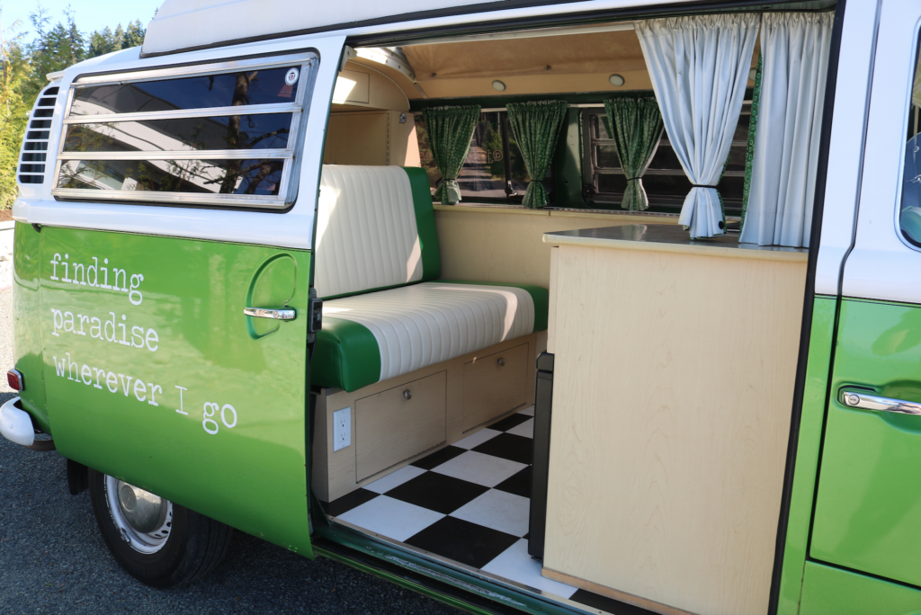 westy westfalia for rent vancouver island green 1972 just go vans camper van for hire canada british columbia