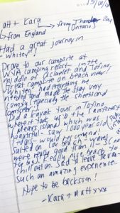 handwritten customer review campervan rental Vancouver Island Nanaimo