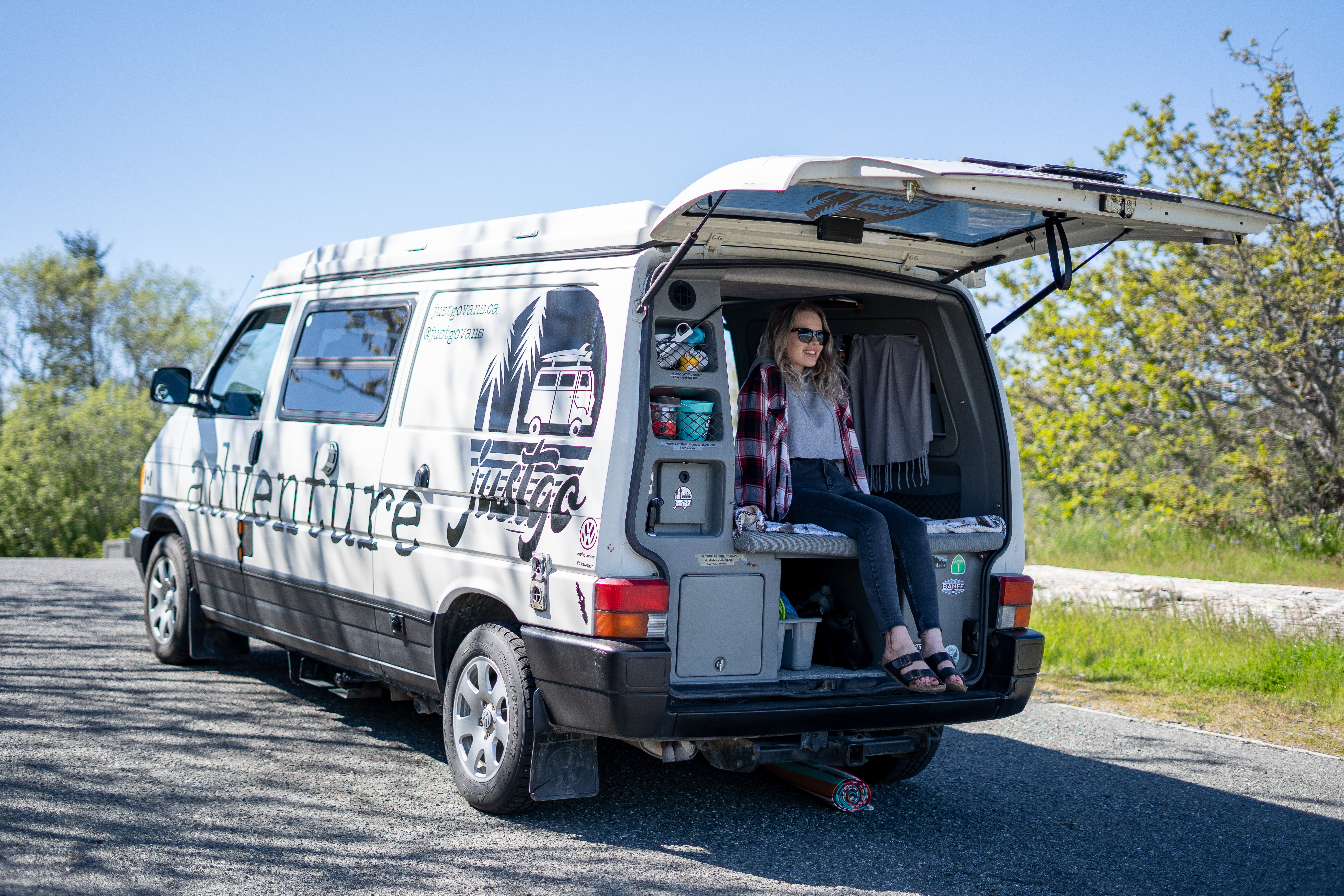 RV rental Vancouver Island roadside travel with open camper setup