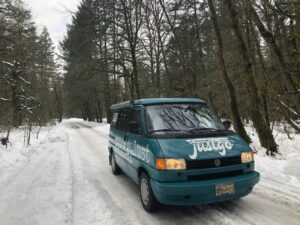 winter camping campervan rv vancouver island