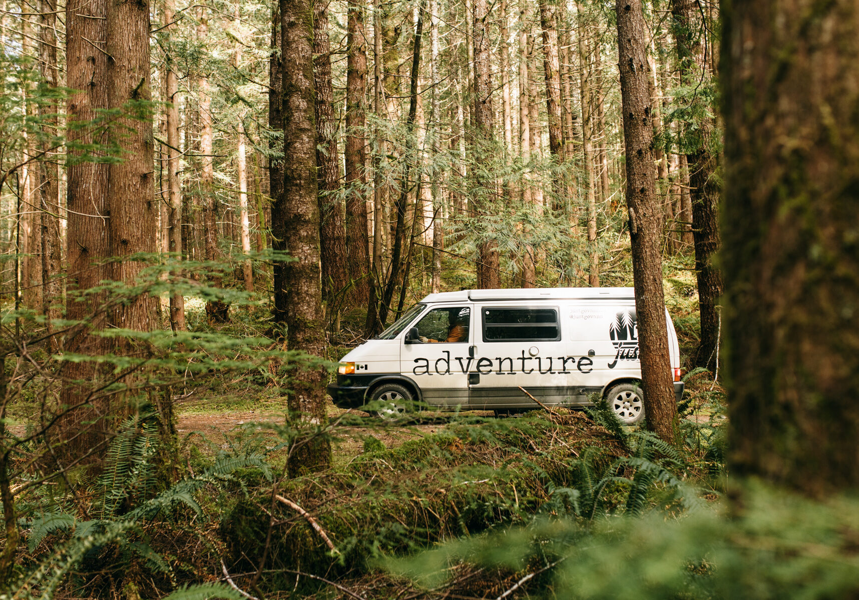 campervan rental Vancouver Island nanaimo driving through forest road